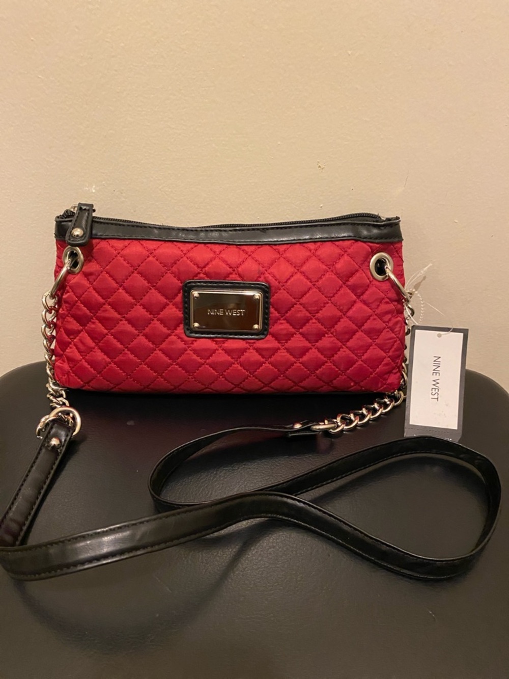 Nine West Quilted Red Crossbody with Black Accents